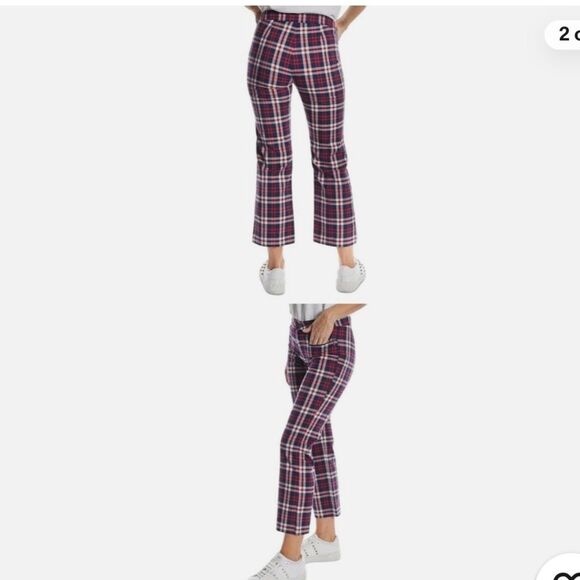 NEW Oat New York High Rise Red and Blue Plaid straight Cropped Pants - Picture 2 of 10